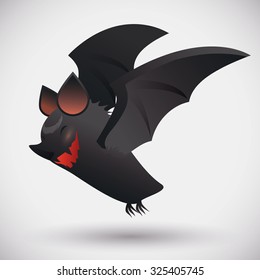 Smiling flying bat isolated on white background.
