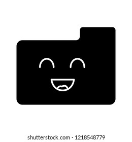 Smiling folder glyph icon. Data storage. Easy file manager. Happy folder, data archive. Silhouette symbol. Negative space. Vector isolated illustration