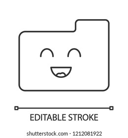 Smiling folder linear icon. Data storage. Thin line illustration. Easy file manager. Happy folder, data archive. Contour symbol. Vector isolated outline drawing. Editable stroke