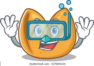 Smiling fortune cookie cartoon character style wearing Diving glasses