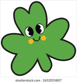 Smiling four-leaf clover character vector