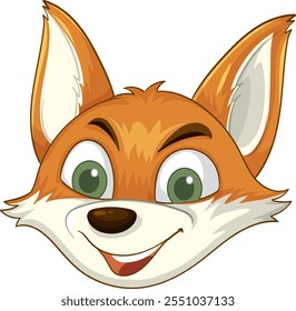 Smiling fox face with big green eyes