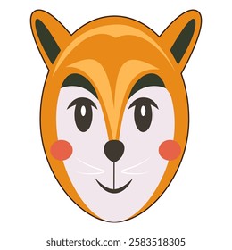 Smiling fox face with orange fur and big ears. Vector illustration.