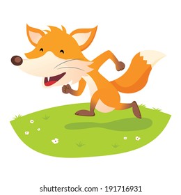 Smiling fox. Happy fox running and having fun.