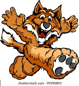 Smiling Fox Running with hands Mascot  Vector Illustration