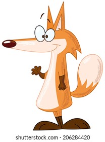 Smiling fox waving with his hand
