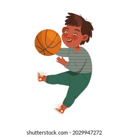 Smiling Freckled Boy Playing Ball and Having Fun Vector Illustration