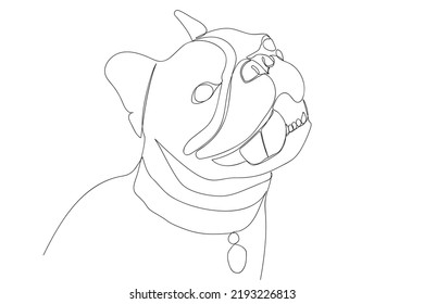Smiling French bulldog one line drawing. Hand drawn abstract one line continuous dog. Portrait of a French Bulldog svg