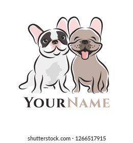 smiling french bulldogs as logo of dog breeding company