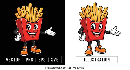 Smiling French Fries Cartoon Mascot - Fun Fast Food Character Illustration