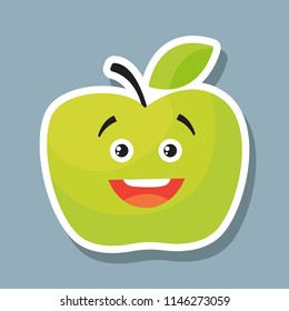 Smiling fresh apple fruit organic design template. Fruit concept vector illustration