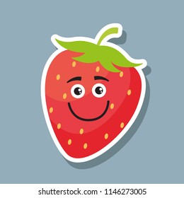 Smiling fresh strawberry fruit organic design template. Fruit concept vector illustration