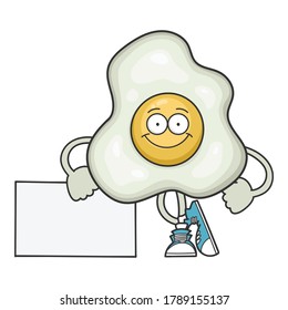 smiling fried egg cartoon characterisolated on white