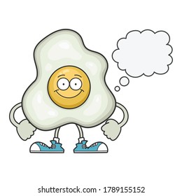 smiling fried egg cartoon characterisolated on white