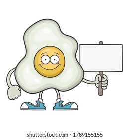 smiling fried egg cartoon characterisolated on white