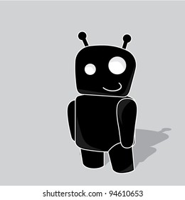 Smiling friendly black robot toy with shadow, vector illustration