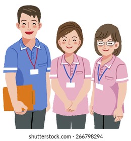 smiling friendly caregivers with white background.