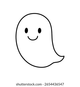 Smiling fantasma amigável com uma expressão feliz em um desenho de contorno limpo, capturando um espírito sobrenatural alegre em um estilo caprichoso, bonito perfeito para projetos criativos lúdicos