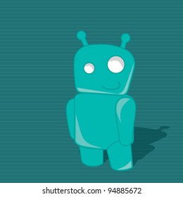 Smiling friendly green robot toy with shadow, vector illustration