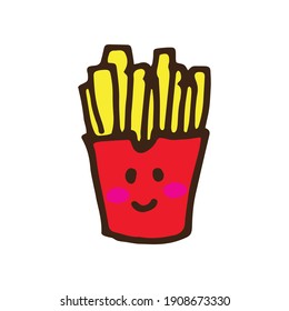 Smiling Fries Character: Meet the charismatic French fries icon in this delightful illustration, exuding happiness with its eyes and cheerful expression. Perfect for fun and vibrant projects.