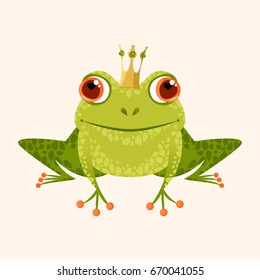 Smiling frog in a crown. Vector illustration. 