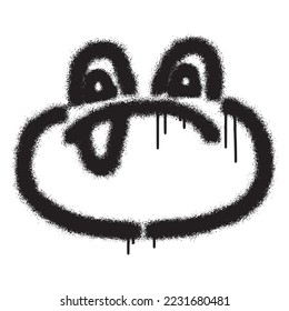 Smiling frog face emoticon graffiti with black spray paint isolated on white background. vector illustration.