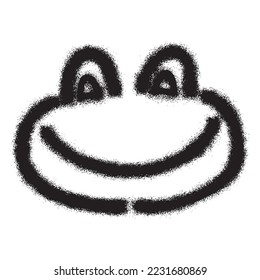 Smiling frog face emoticon graffiti with black spray paint isolated on white background. vector illustration.