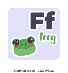 Smiling frog and the letter F. English alphabet. Vector illustration in a flat style
