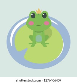 The smiling frog is on the lotus leaf.