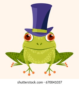 Smiling frog in a top hat. Vector illustration. 