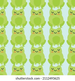 Smiling frogs with pink cheeks. Enamored green toads. Vector animal characters seamless pattern of amphibian toad drawing.Childish design for baby clothes, bedding, textiles, print, wallpaper.