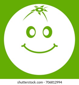 Smiling fruit icon white isolated on green background. Vector illustration