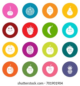 Smiling fruit icons many colors set isolated on white for digital marketing
