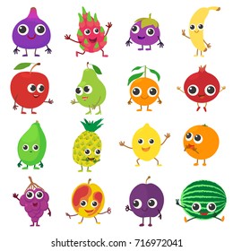 Smiling fruit icons set. Cartoon illustration of 16 smiling fruit vector icons for web