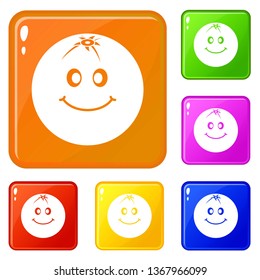 Smiling fruit icons set collection vector 6 color isolated on white background
