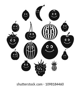 Smiling fruit icons set. Simple illustration of 16 smiling fruit vector icons for web