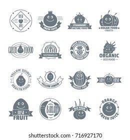 Smiling fruit logo icons set. Simple illustration of 16 smiling fruit logo vector icons for web