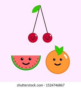 Smiling fruit vector. Kawaii tropical fruit