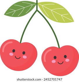 Smiling fruits cherries cartoon vector style