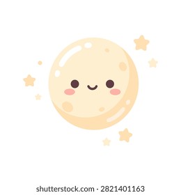 Smiling Full Moon with Tiny Stars in Cute Kawaii Halloween Style