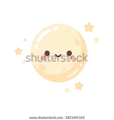 Smiling Full Moon with Tiny Stars in Cute Kawaii Halloween Style