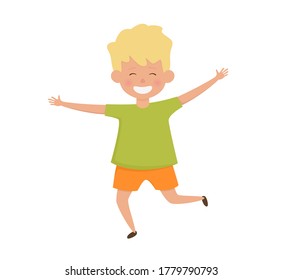 Smiling funny boy. Happy cute boy. Vector illustration isolated on white background.