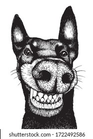 Smiling funny dog drawn with felt-tip pen on white background vector illustration