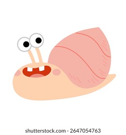Smiling funny snail in flat kawaii style. A cute nature animal character, great for preschool crafts, kids books, and learning materials. Isolated Vector Illustration