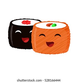 Smiling, funny sushi for your design. For the good mood of customers and employees of restaurants or booklets
