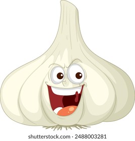 Smiling garlic with big eyes and mouth