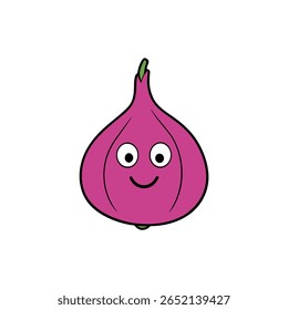 Smiling garlic bulb with color cartoon face fun Vector illustration