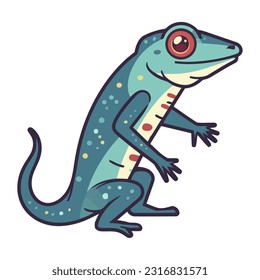 Smiling gecko sitting on green patterned background icon isolated