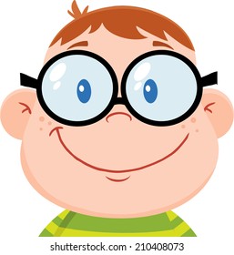 Smiling Geek Boy Head. Vector Illustration Isolated on white