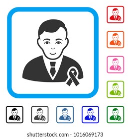Smiling Gentleman With Mourning Ribbon vector pictogram. Person face has positive emotions. Black, grey, green, blue, red,